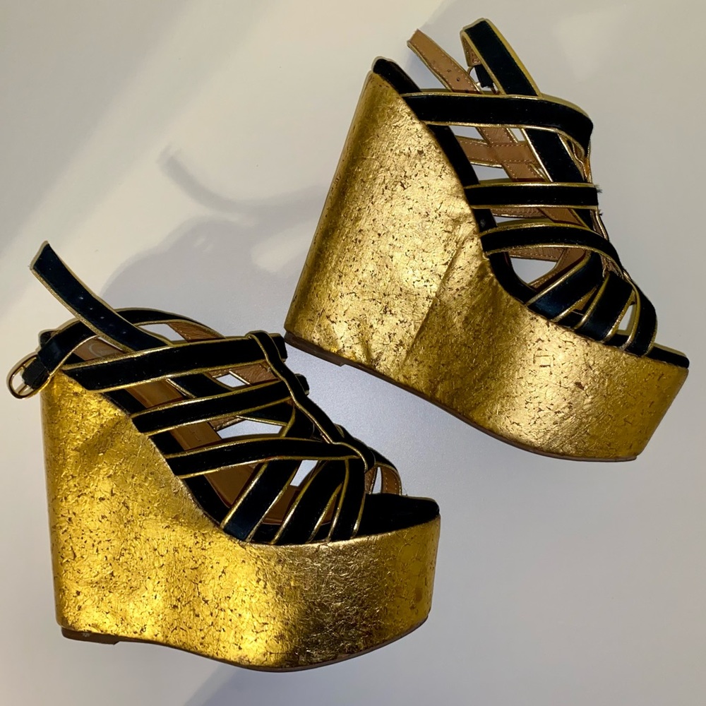 Jeffrey Campbell Black Suede Gold Simpre Wedges